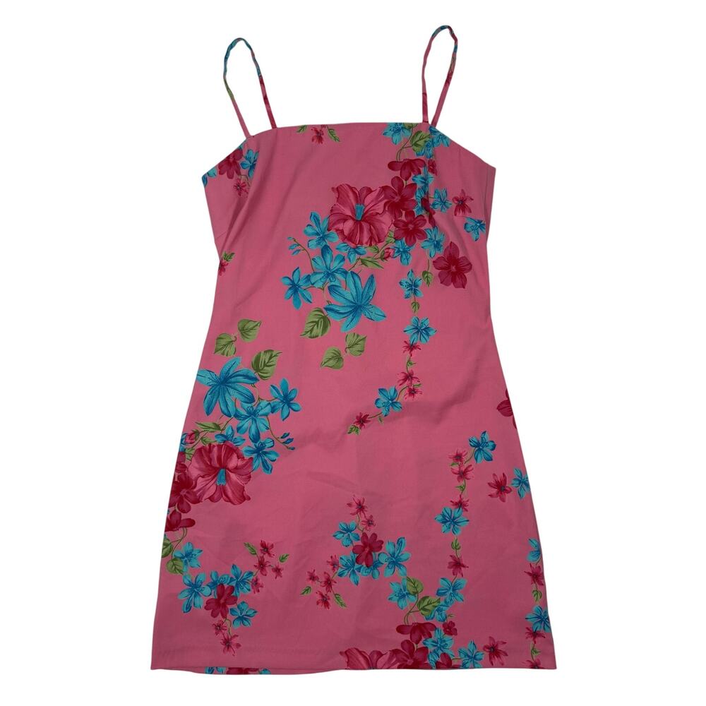 Vintage 90s Women's 9 Byer Too Pink Floral Slip Mini Dress Spaghetti Strap USA